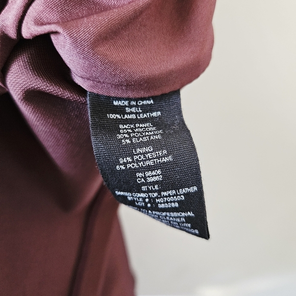 NWT Theory Darted Combo Lamb Leather Top Size 4 Sleeveless Burgundy - Picture 6 of 6